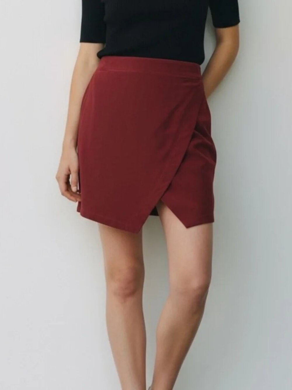 Madewell Parkway 100% Silk Burgundy Asymmetrical Wrap Mini Skirt